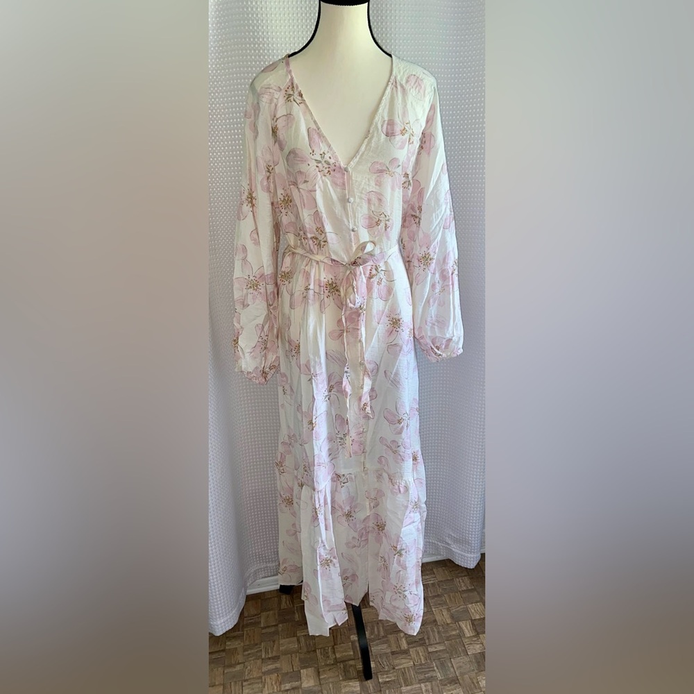 H&M maxi TIE-BELT floral summer DRESS WITH BUTTONS size small NWT - Picture 3 of 14